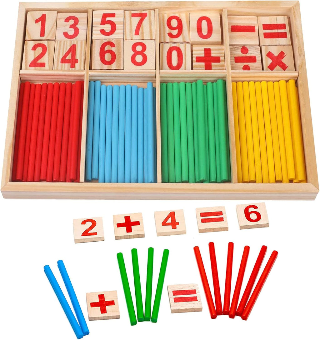 Montessori Math Toy Counting Blocks Wooden Sticks with Numbers Educational Game for Kids