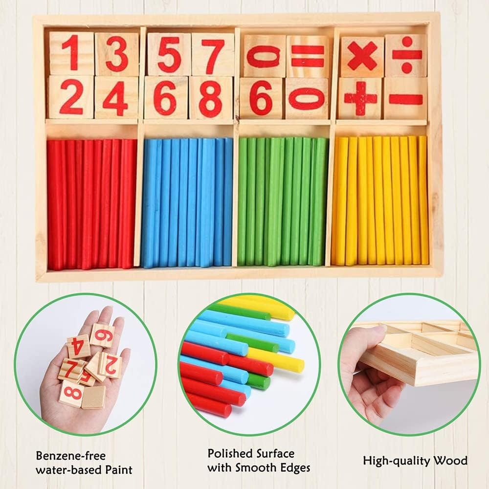 Montessori Math Toy Counting Blocks Wooden Sticks with Numbers Educational Game for Kids